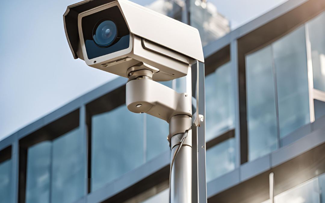 A business security system installation process showcasing cameras and alarms for enhanced safety.