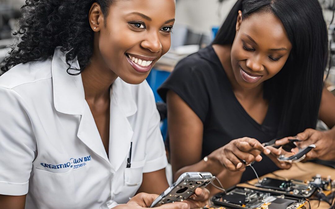 Certified cell phone repair technicians fixing a smartphone